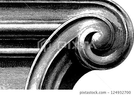 Classical ionic column capital detailed engraving illustration Classical ionic column capital detailed engraving illustration 124932700