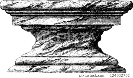 Marble pedestal base with ornate carved design in classic architectural style Marble pedestal base with ornate carved design in classic architectural style 124932702