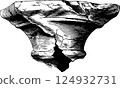 Detailed vintage illustrative monochrome drawing of a stone capital with cracks 124932731
