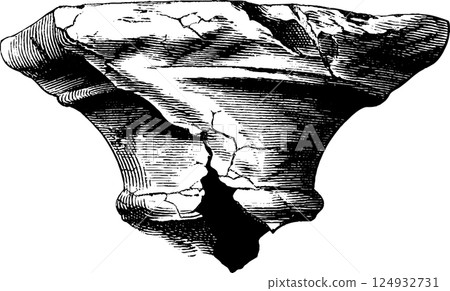 Detailed vintage illustrative monochrome drawing of a stone capital with cracks Detailed vintage illustrative monochrome drawing of a stone capital with cracks 124932731