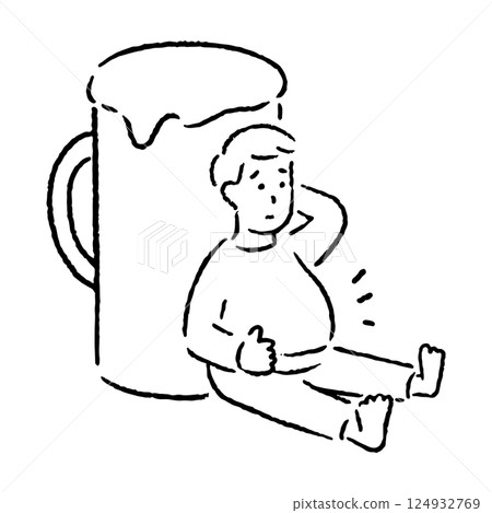 擔心啤酒肚的男人_黑白 124932769