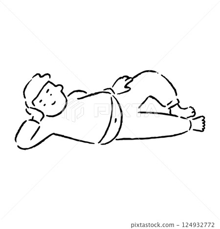 男子側臥,腹部暴露_黑色和白色 男子側臥,腹部暴露_黑色和白色 124932772