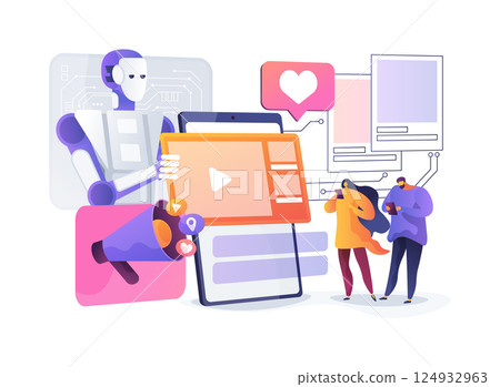 AI Social Media Content Creation abstract concept vector illustration. AI Social Media Content Creation abstract concept vector illustration. 124932963