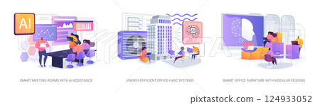 AI and Smart Tech Optimizing Workspaces abstract concept vector illustrations. 124933052