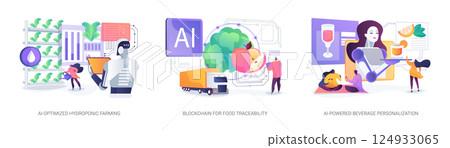 AI and Blockchain Transforming Food Production abstract concept vector illustrations. 124933065
