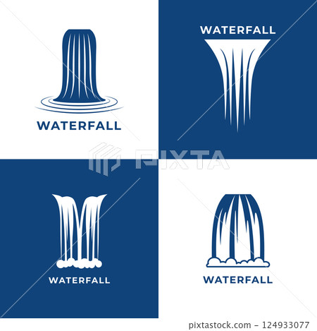 Minimal waterfall logo set in blue and white Minimal waterfall logo set in blue and white 124933077