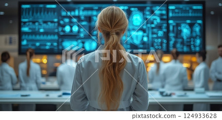 Doctors Collaborating with Holographic Technology - Health Data and Digital Analysis 124933628