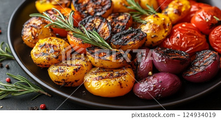 Grilled Veggies and Chicken - Healthy Grilled Meal with Fresh Ingredients 124934019