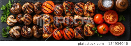 Grilled Veggies and Chicken - Healthy Grilled Meal with Fresh Ingredients 124934046