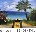 A toy car combined with a beach scene 124934541