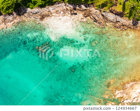 Sea surface aerial view,Bird eye view photo of waves water surface texture,Summer sea background,Beautiful nature Amazing view sea background 124934667