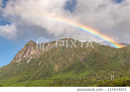Yakushima World Natural Heritage Site: Mt. Mochomu and a Rainbow (September) 124934831