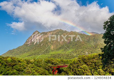 Yakushima World Natural Heritage Site: Mt. Mochomu and a Rainbow (September) 124934834