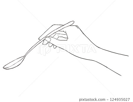 一手拿著湯匙的線條畫插圖 124935027