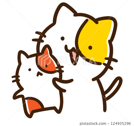 一隻可愛的貓咪抱著一隻毛絨玩具的變形插圖 一隻可愛的貓咪抱著一隻毛絨玩具的變形插圖 124935296