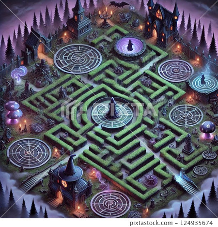 Magical labyrinth and mysterious forest 124935674