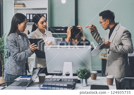 Large group of worried business people having a meeting. Large group of worried business people having a meeting. 124935735