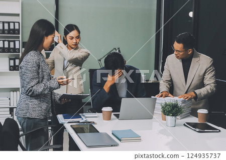 Large group of worried business people having a meeting. 124935737
