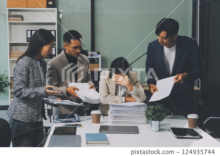 Large group of worried business people having a meeting. 124935744