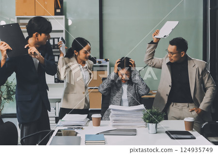 Large group of worried business people having a meeting. 124935749