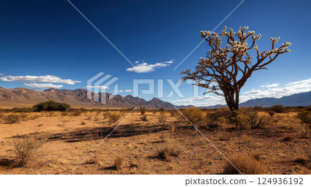 once thriving forest now turned into desert landscape with mountains once thriving forest now turned into desert landscape with mountains 124936192