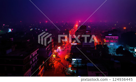 vibrant modern metropolis illuminated by neon lights at night 124936445