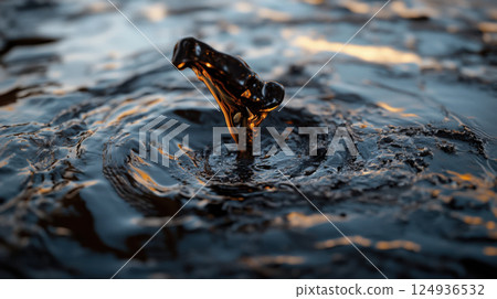 massive oil spill creating ripples in water, showcasing environmental impact 124936532