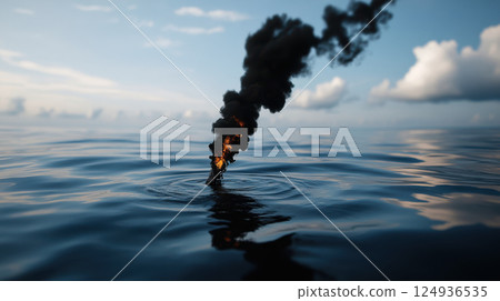 massive oil spill leaking into ocean creates dark pollution 124936535
