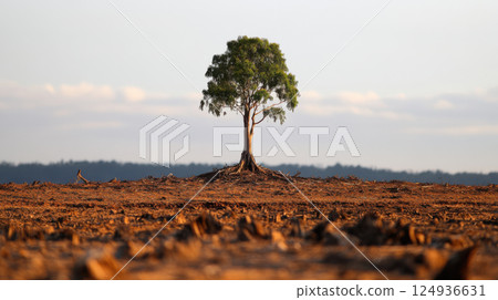 lone tree stands in barren landscape, symbolizing resilience and solitude lone tree stands in barren landscape, symbolizing resilience and solitude 124936631