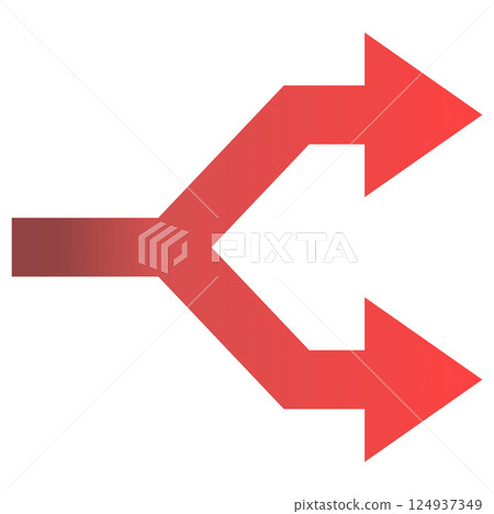 A simple right-pointing arrow branching with a red gradient 124937349