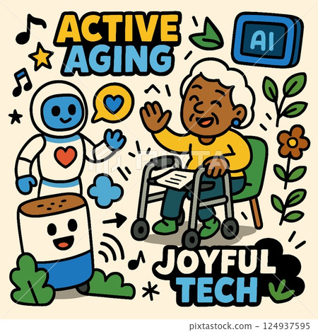 Joyful technology for active aging seniors Joyful technology for active aging seniors 124937595