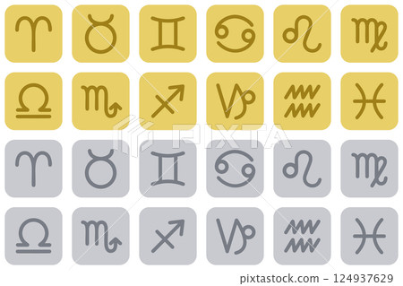 十二生肖的簡單圖標，由兩種顏色組成，金色和銀色 124937629