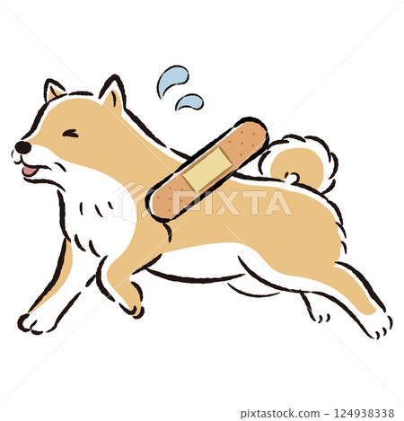 Illustration of an injured senior dog with a troubled expression 124938338