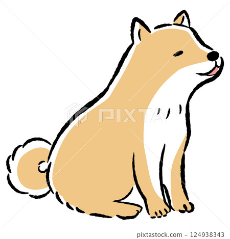 Illustration of a dog sitting with a relaxed expression 124938343