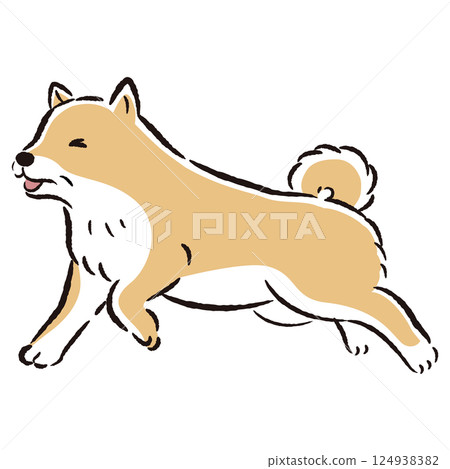 Illustration of a senior dog running away with a troubled expression 124938382