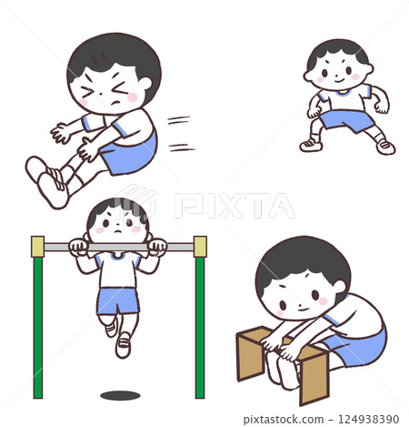 Physical fitness test boy set illustration Physical fitness test boy set illustration 124938390