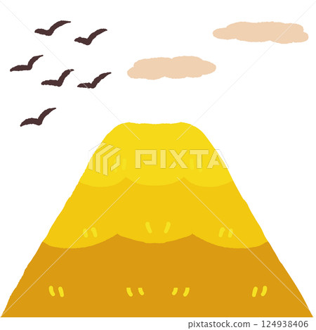 繪本風格秋鳥飛翔三角山插畫 124938406