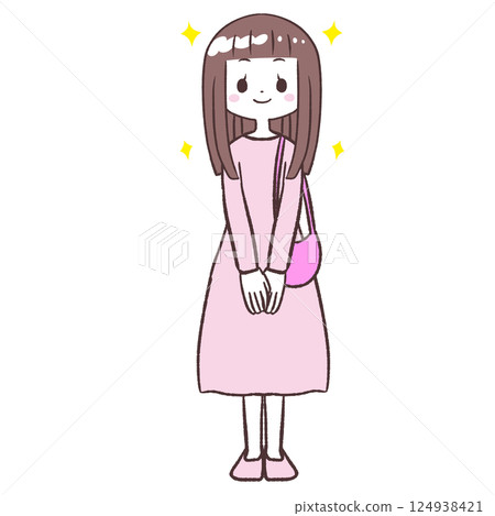 Full body illustration of a sparkling girl standing straight 124938421