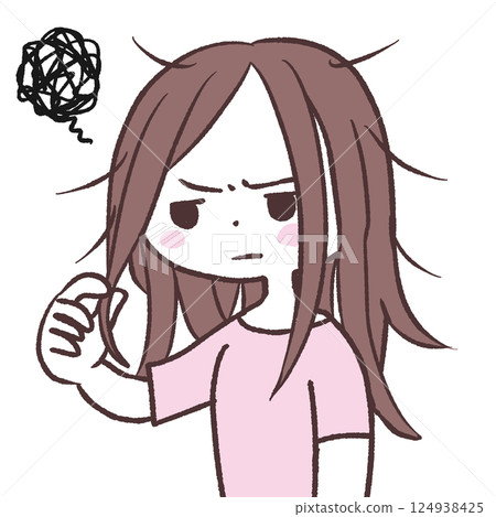 頭髮凌亂的女孩的插圖 124938425