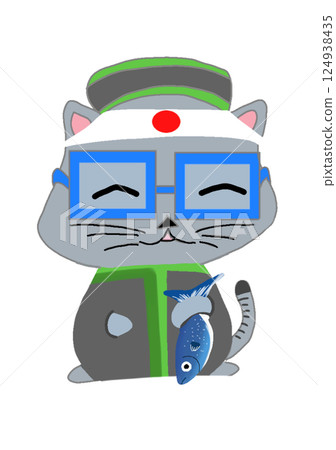 Cat holding fish to cook 124938435
