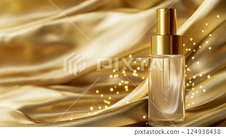 Luxurious shine - high-end cosmetic bottles wrapped in gold 124938438