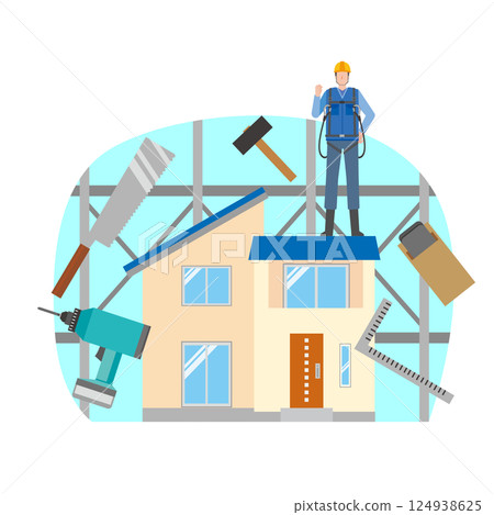 House building and carpenter man 124938625