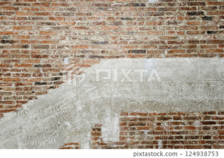 Empty Old Brick Wall with Stair Trace. Empty Old Brick Wall with Stair Trace. 124938753