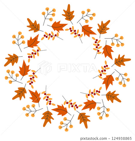 Colorful leaves Berry Twigs Wreath Circular Frame border Thanksgiving Greeting Copy space Template Colorful leaves Berry Twigs Wreath Circular Frame border Thanksgiving Greeting Copy space Template 124938865