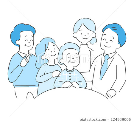 家人、醫生和護士圍繞著病人的向量插圖 124939006