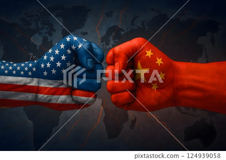 Symbolic Clash Between United States and China with Fist Face-Off Over Global Tensions 124939058