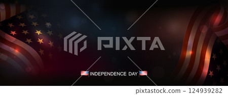 Illustration with abstract silhouette of American flag with bright flashes 124939282