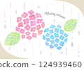 繡球花和雨的插圖 124939460