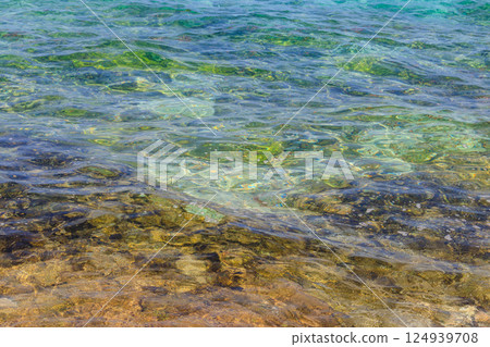 Blue water texture background. Surface of sea or ocean 124939708