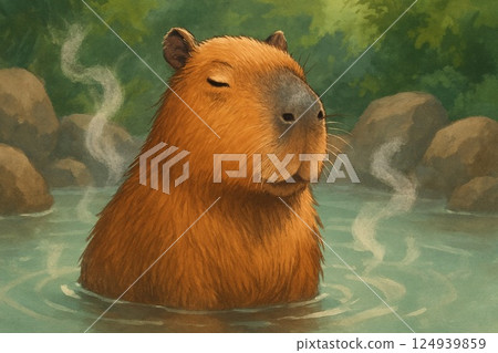 水豚進入溫泉 124939859